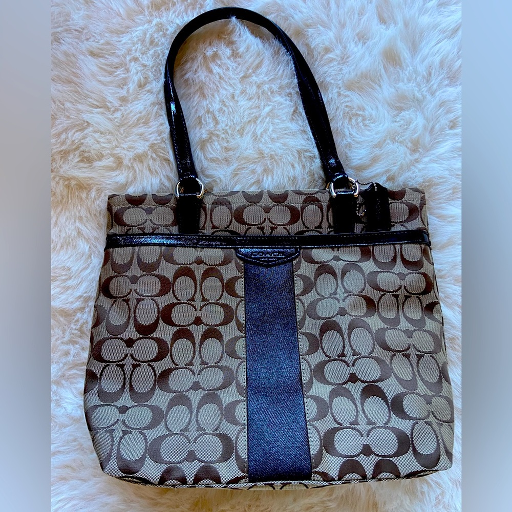 Coach Brown and Black Signature Tote Bag